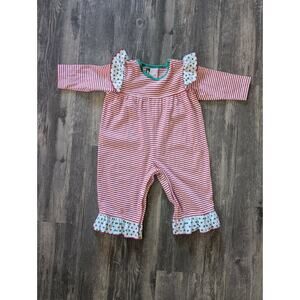 Banana Split Kids Christmas Holiday Red White Striped Romper Size 6 Months